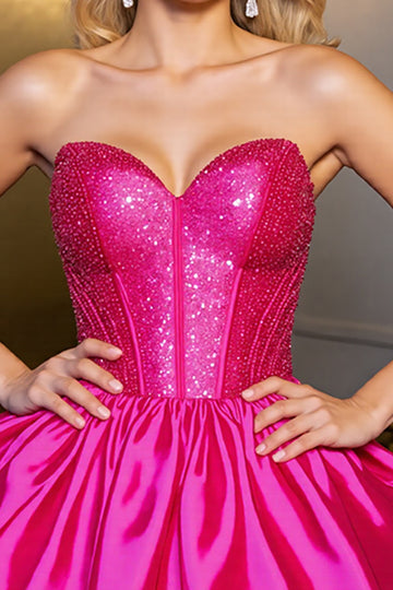 Sparkly Fuchsia Corset Strapless Homecoming Dress
